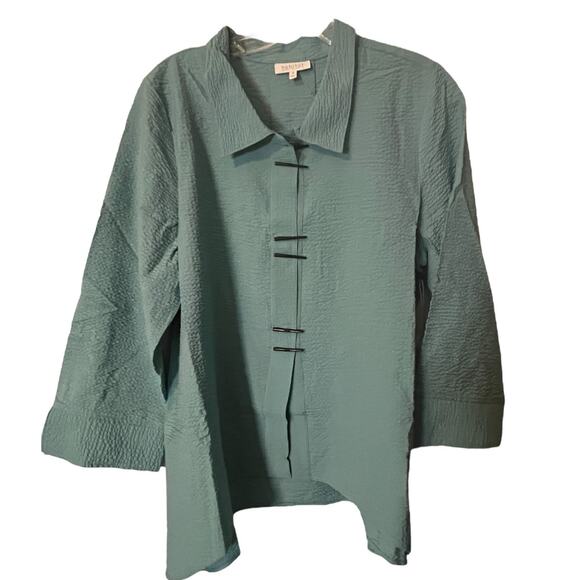 Habitat Top Medium Sea Glass Chopstick Button Up Collared Rayon Polyester sz m - Picture 1 of 7
